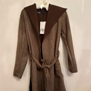 Zara Faux Suede Hooded Coat